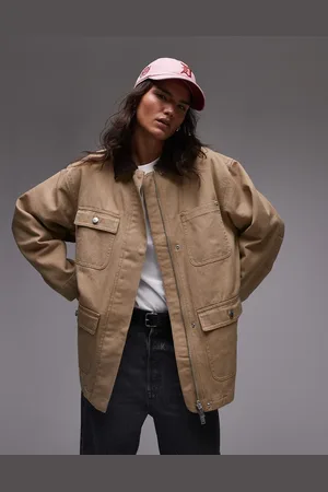 ARKET Chaqueta extragrande acolchada de estilo worker campero con bolsillos con solapa y cuello en contraste de - neutro