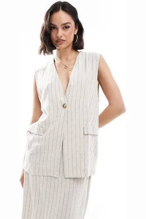 ASOS Chaleco de traje largo a de tejido efecto lino de (parte de un conjunto)-Multicolor