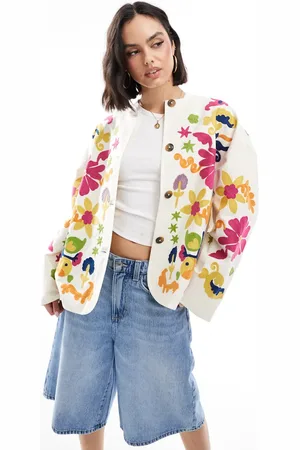 ASOS Chaqueta color sin solapas con bordados de -Neutro