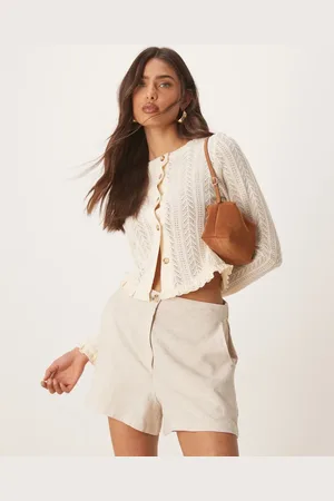 ASOS Cárdigan color con bajo de volante de croché de -Blanco
