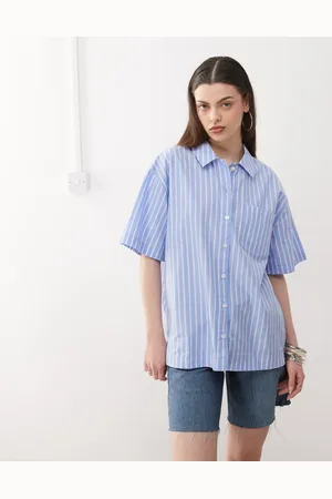 Monki Camisa azul a rayas extragrande de manga corta de