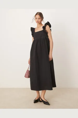 ASOS Vestido vaquero largo de corte amplio con lazada en la espalda de