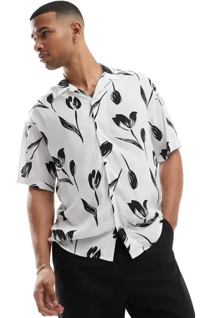 JACK & JONES Camisa blanca de manga corta con estampado floral y cuello de solapas de -Blanco