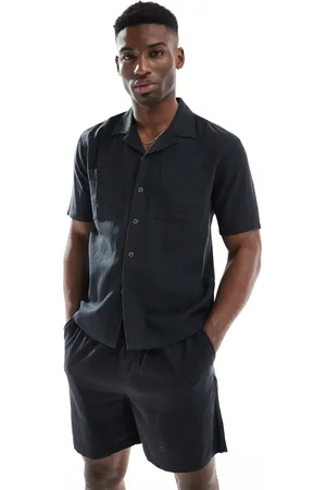 New Look Camisa negra de corte cuadrado con dos bolsillos de mezcla de lino de (parte de un conjunto)