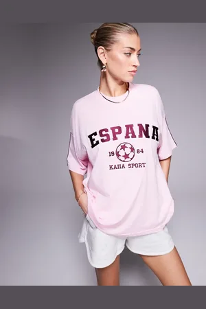 Kaiia Camiseta rosa y burdeos extragrande con estampado de España y cuello redondo de Sport