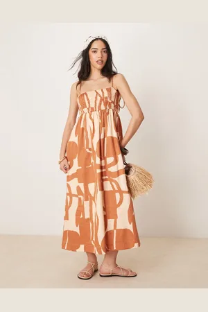 ASOS Vestido largo con y pecho fruncido de algodón satinado de -Multicolor