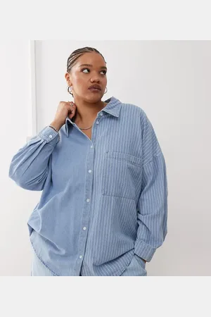 Noisy May Camisa vaquera azul claro a rayas de (parte de un conjunto)