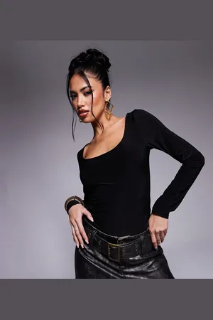 Fashionkilla Body ceñido de manga larga con cuello ancho y diseño moldeador de doble capa exclusivo de