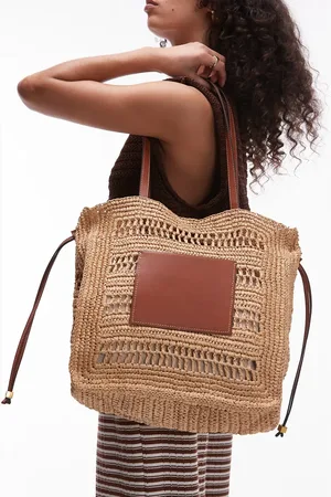 MANGO Bolso tote de paja entretejida de -Marrón