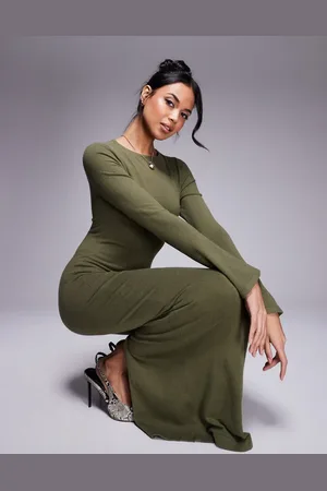 Kaiia Vestido largo ajustado con mangas acampanadas de punto exclusivo de -Verde