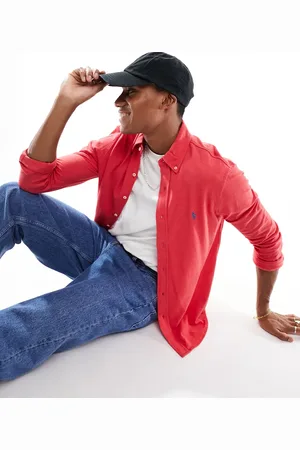 Ralph Lauren Camisa rojo jaspeado con botones y logo de piqué de
