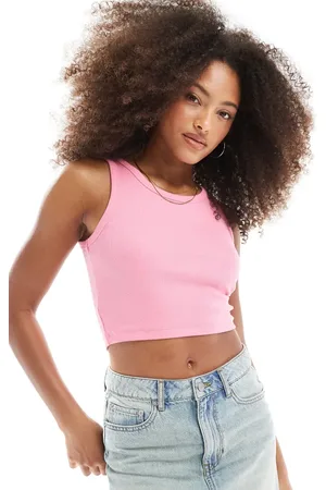 JJXX Camiseta corta rosa sin mangas de canalé Fallon de