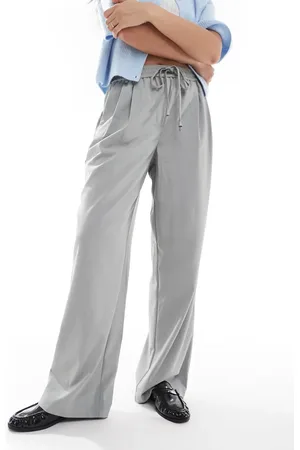 Pieces® Pantalones dad jaspeado de talle alto y pernera ancha con diseño caído de