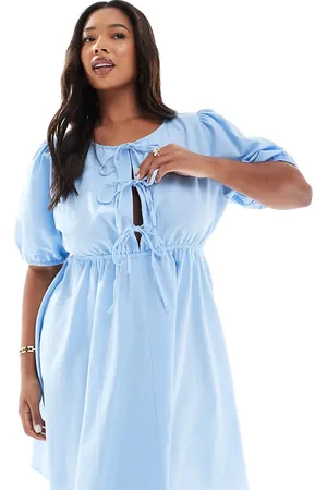 Esmée Vestido playero corto pastel con mangas abullonadas y lazada delantera exclusivo de Esmée Curve