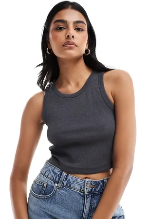 JJXX Camiseta corta gris oscuro sin mangas de canalé Fallon de