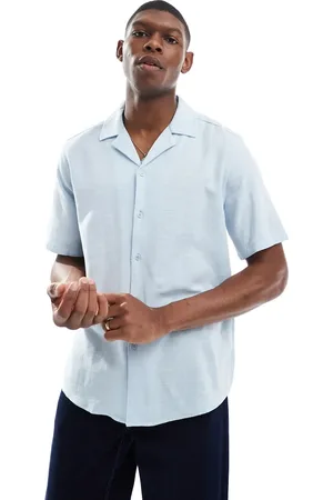 Only & Sons Camisa azul claro de corte cuadrado con cuello de solapas de