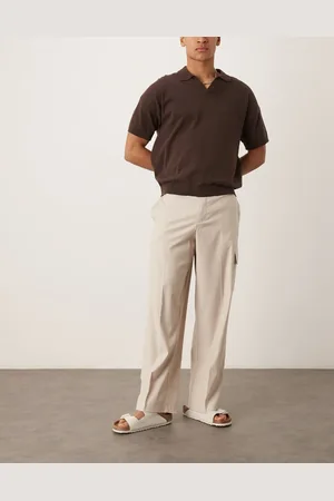 ASOS Pantalones de vestir cargo beis de pernera suelta de tejido efecto lino de -Gris