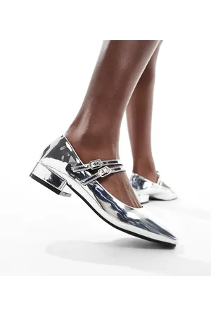 Glamorous Merceditas plateadas con dos correas de