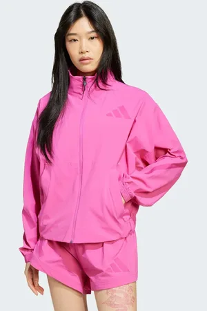 adidas Chaqueta de chándal rosa fucsia lúcido con cremallera de tejido liso adidas Z.N.E. de