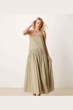 ASOS Vestido largo verde con cintura baja de ASOS DESIGN Tall-Gris