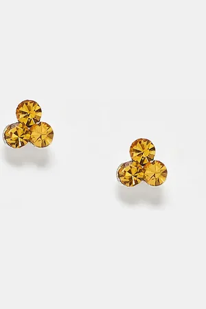 Kingsley Ryan Pendientes de botón con diseño de racimo de gemas ámbar de -Plateado
