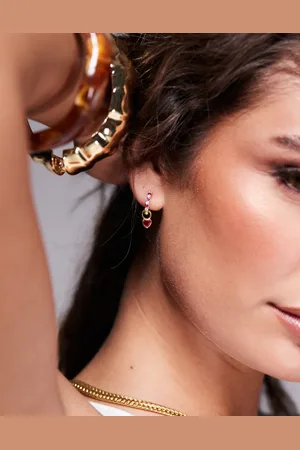 Kaiia Pendientes de aro pequeños dorados y rosas con charm de corazón de strass exclusivos de -Multicolor