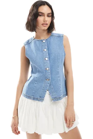 Miss Selfridge Chaleco vaquero con de -Azul