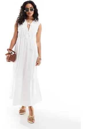 ONLY Vestido semilargo fruncido con lazada delantera de