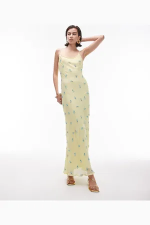 Topshop Vestido midi de tirantes con bordado floral azul de