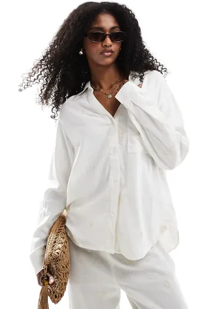 ONLY Camisa blanca de manga larga con detalle bordado de mezcla de lino de (parte de un conjunto)