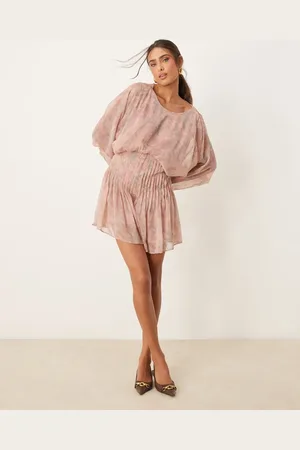 ASOS Mono corto con , espalda desbocada y cuerpo plisado de -Multicolor