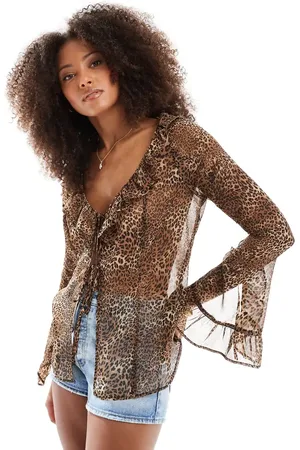 Miss Selfridge Prenda de playa con detalle de lazadas y estampado de chifón de -Multicolor