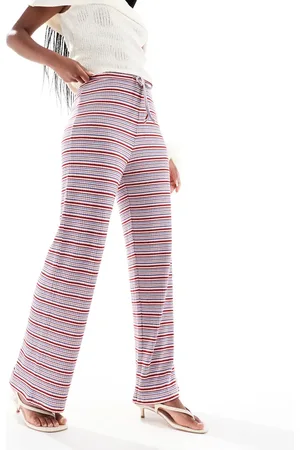 Pieces® Pantalones azules y burdeos a rayas de pernera ancha de canalé de -Multicolor