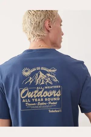 Timberland Camiseta azul con estampado trasero de paisaje de montaña de