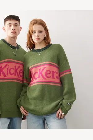 Kickers Jersey verde unisex extragrande con logo de rosa de punto de