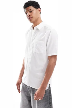 Only & Sons Camisa blanca de corte estándar y manga corta de mezcla de lino de -Verde