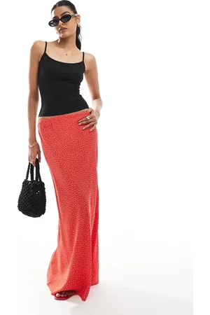 Miss Selfridge Falda larga roja con estampado de lunares de fibras hiladas de -Rojo
