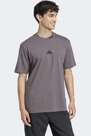 adidas Camiseta gris estrato y negra con logo pequeño de punto liso Essentials de