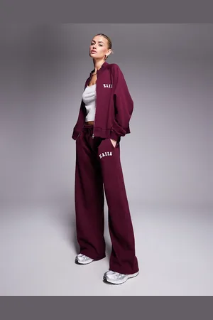 Kaiia Joggers de pernera ancha con logo bordado de (parte de un conjunto)-Rojo