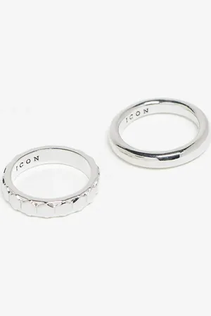 Icon Brand Set de anillos plateados con diseño hexagonal de