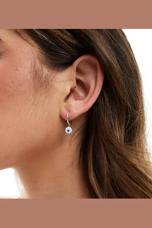 Kingsley Ryan Pendientes de aro con charm en forma de ojo de plata de ley de -Plateado