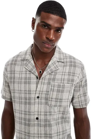 Another Influence Camisa negra y color crema a cuadros de manga corta con cuello de solapas de -Blanco