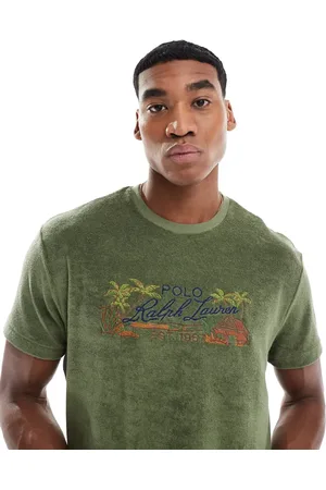 Ralph Lauren Camiseta clásica extragrande con bordado de paisaje y logo de rizo de algodón de