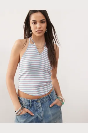 COLLUSION Top rosa a rayas con cuello halter de -Multicolor