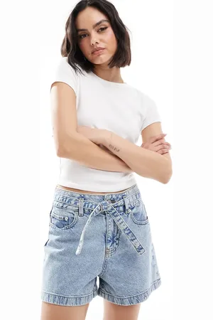 JJXX Pantalones cortos vaqueros azul claro con lazada en la cintura de