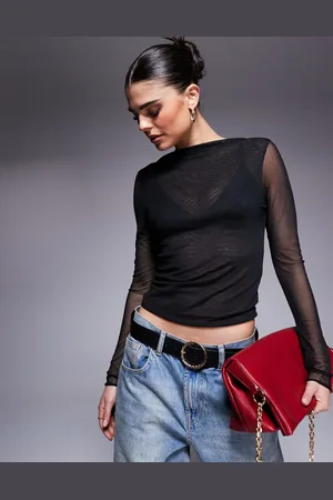 ASOS Top entallado de manga larga con cuello alto y diseño de dos capas de malla de