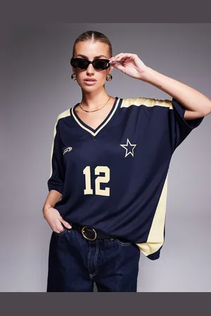 Kaiia Camiseta y amarilla extragrande de estilo futbolero con cuello de pico de Sport (parte de un conjunto)