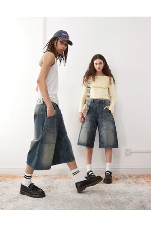 Cheap Monday Pantalones cortos unisex de corte alargado con lavado vintage cañón Dunno de -Azul