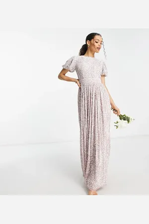 Beauut Vestido de dama de honor largo escarcha con diseño integral adornado y detalles en contraste de Petite