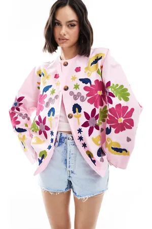 ASOS Chaqueta lavado sin solapas con bordados de